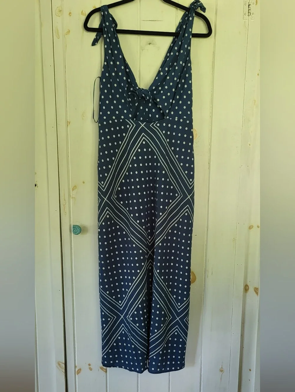 Abercrombie & Fitch Maxi Navy Polka Dot Cutout Tie Resort Summer Dress